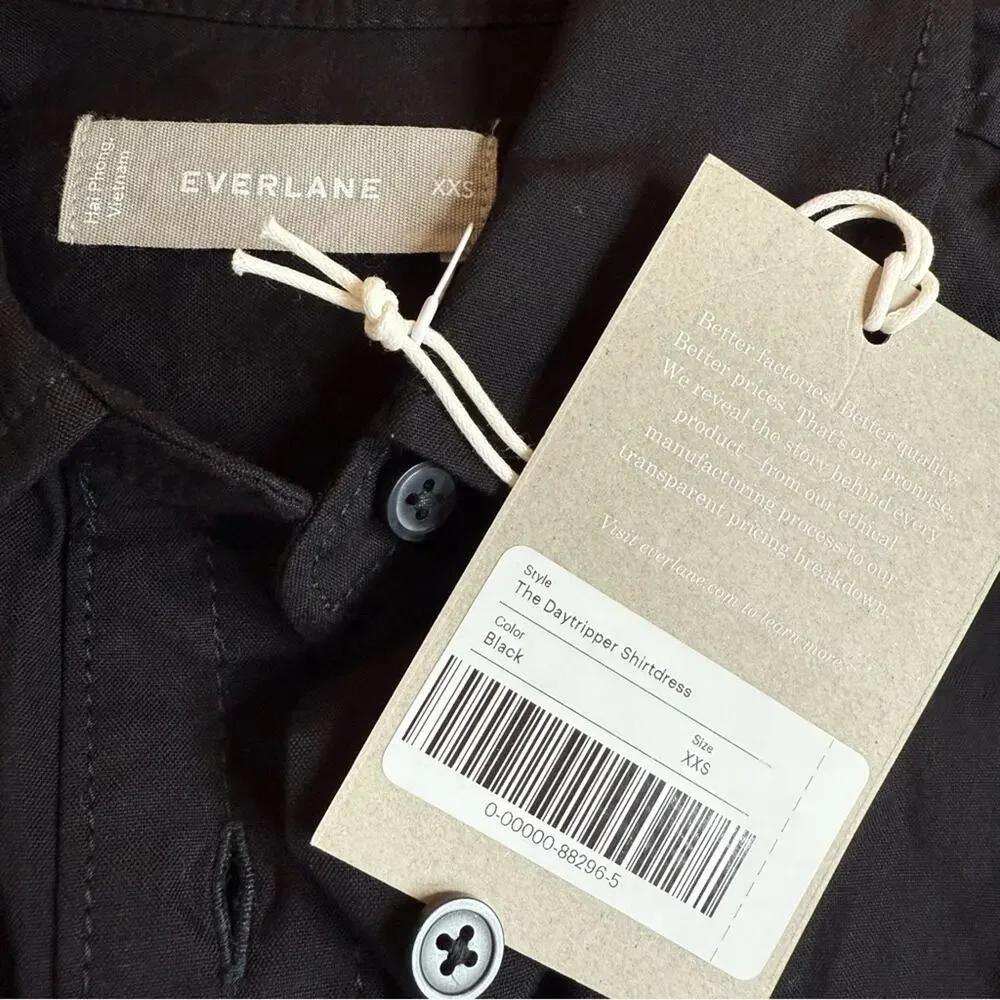 Everlane The Daytripper Shirt Dress Black XXS NWT Button Front Pockets Short - Picture 7 of 10